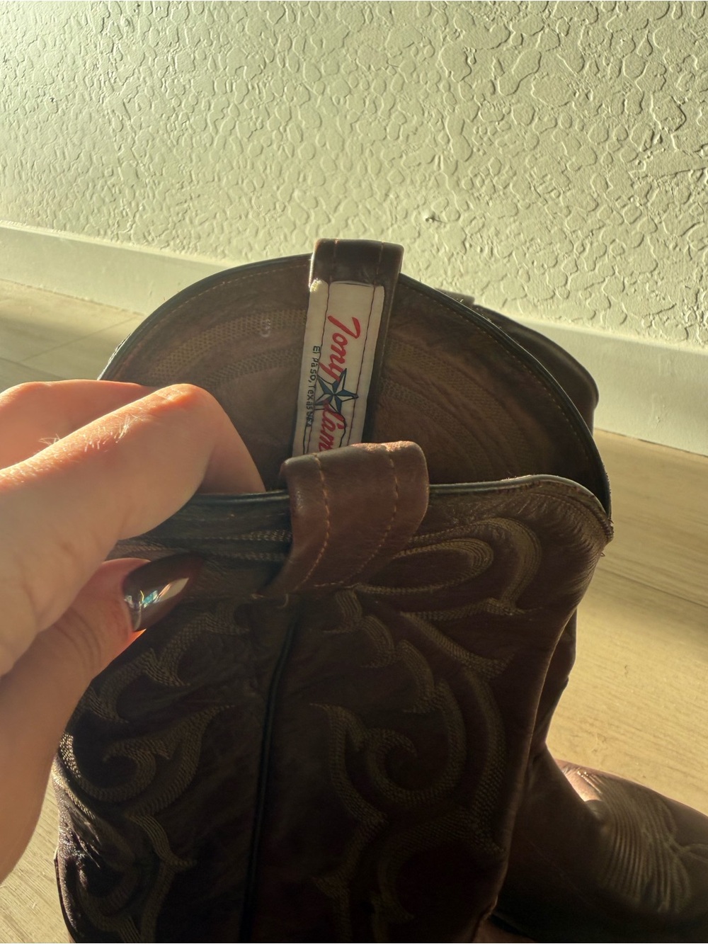 Tony Lama Brown Western Cowboy Boots with Embroidered Stitching